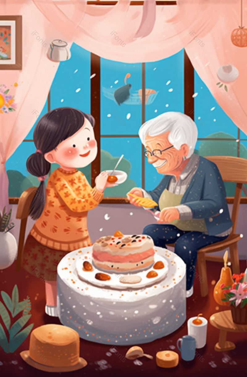 卡通节日吃蛋糕氛围插画背景,插画/手绘图,插画/手绘图库,插画/手绘图下载,插画/手绘